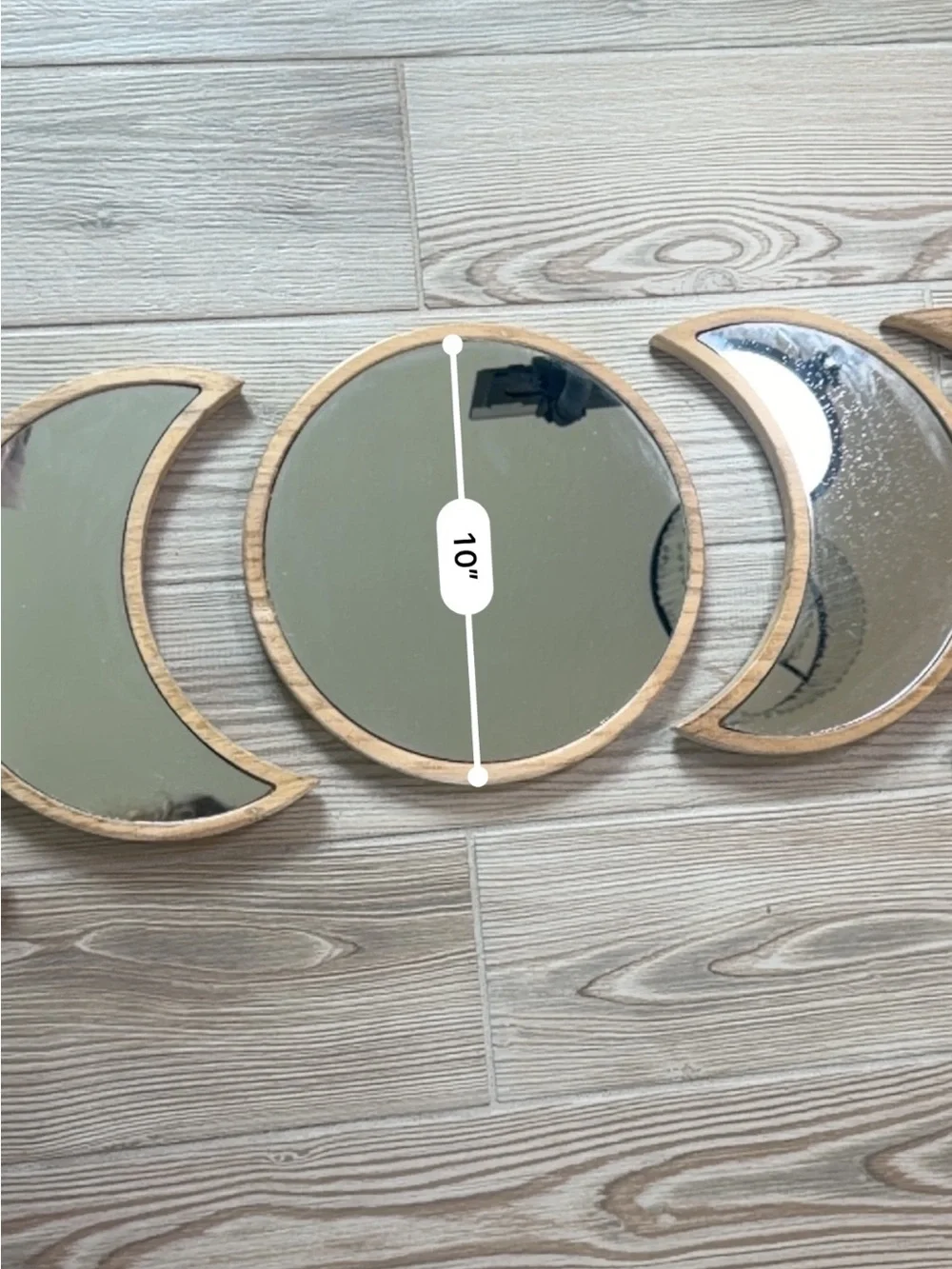 Moon Phase Wall Mirror Set in Natural Wood
